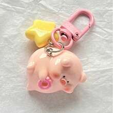 1pc Unisex Adorable 3D Piglet Pendant, Light Yellow Star Decor, Student/Friend Gift, Cartoon Keychain - Multicolor - View 2