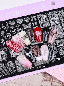 1 khuôn dập móng tay hình trái tim nơ ren, khuôn dập móng nghệ thuật hình trái tim và bướm họa tiết da báo, khuôn làm móng bằng thép không gỉ có thể tái sử dụng, dụng cụ khắc móng nghệ thuật bằng kim loại. - Nhiều màu - Xem 2