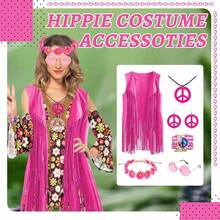 6 Pcs Hippie Costume Clothes Accessories For Women, 70s Fancy Dress Hippy Set 60s 70s Disco Outfits For Carnival And Dress Party - Multicolor - View 5