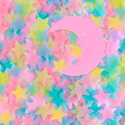 101pcs Moon & Star Glow-In-The-Dark Wall Stickers (100pcs Stars + 1pc Moon), Modern PVC Wall Decals, Home Wall Decor, Stickers, Wall Decals, Vinyl Stickers, Home Decor, Spring Decor, Refresh Home, Wall Stickers, Rama Decor Sticker Gift, Suitable For Home, Ceiling, Bedroom Wall Decor, Room Decor, Bathroom Decor