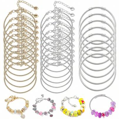 2pcs Bracelet Chains For Jewelry Making Snake European Charm Bracelets, Adjustable Snake Bangles For Women, Opening Expandable Bangles Supplies For Jewelry Making DIY Crafts