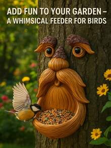 Outdoor Tree Face Wall Hanging Art - Resin Old Man Face Sculpture - Bird Feeder With Face. Add Diversity To Your Yard And Garden. - Multiple Styles - View 3