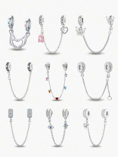 1pc 925 Sterling Silver Multi-Color Decorative Safety Chain, Suitable For DIY Bracelet Jewelry For Women