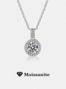 1 chiếc dây chuyền bạc 925 cao cấp thời trang đính đá Moissanite 1 carat 6.5mm, thích hợp cho nữ giới đeo hàng ngày, dự tiệc, ngày lễ, Ngày Valentine, Ngày của Mẹ, Lễ Phục Sinh, kỷ niệm ngày cưới, quà tặng trang sức cho nữ. - Bạc - Xem 5