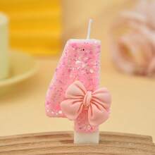 1pc Sparkling Bow Birthday Candle, Pink Digital Birthday Cake Decoration, Candle Cake Decoration, Suitable For Girls And Ladies' Anniversary Celebrations - Glittery Pink Bow - View 8