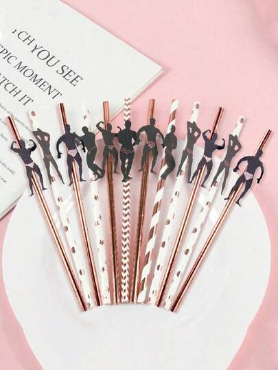 Party Straws, Fun Drink Straws Decorated With Dancing Man And Fashionable Lady Figures, Suitable For Wedding Parties, Birthdays, Celebrations, Weddings, Graduations, Anniversaries, Parties, Anniversary Dinners, Bachelor/Bachelorette Parties