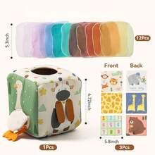 Brinquedo Caixa de Lenços para Bebê, Adequado para Bebês de 6-12 Meses, Brinquedo Montessori para Menino de 1 Ano, com Lenços Amassados e Treinamento de Habilidades Motoras Finas, Adequado para Crianças de 6, 9, 12, 18 Meses, Presente de Aniversário de 1 Ano - Multicolorido - Visão 7