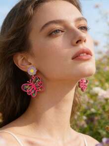 1 par de pendientes de animales de acrilico con diseños de tigre/flamenco/pez/golondrina, de estilo de moda y lindos, adecuados para uso diario de mujeres (hechos a mano, con estilos ligeramente diferentes) - Pendientes de animales - Ver 2