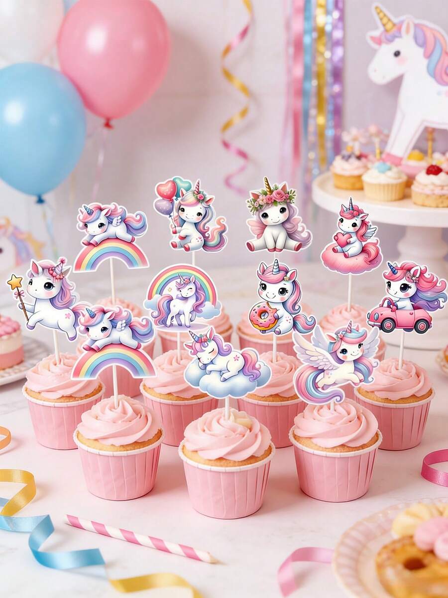12个彩虹独角兽蛋糕装饰插牌,蛋糕装饰,一周岁生日派对装饰,婴儿派对装饰,独角兽主题生日装饰,性别揭晓派对装饰,甜品桌装饰,蛋糕装饰,新娘送礼会回礼,性别揭晓婴儿派对用品,一周岁生日派对用品 - 獨角獸 - 查看 1