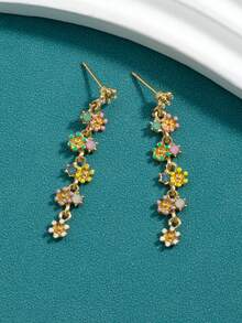 1 Pair Dopamine Flower Sweet Earrings, Mini Delicate Daisy & Sunflower Pendant Earrings - Style 1 - View 5