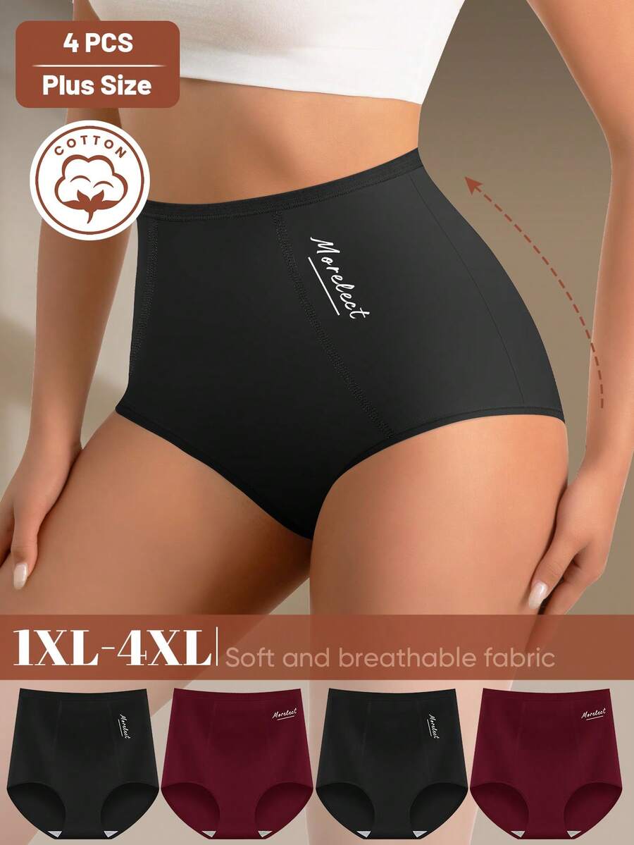 MIOTAN 4pcs/Pack Plus Size Women High Waist Seamless Panties, Butt Lifting, Comfortable & Breathable