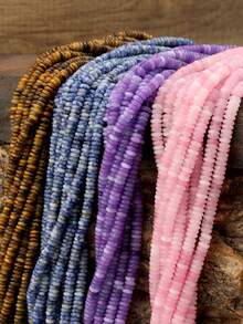 天然石晶椭圆算盘珠，用于珠宝制作，190颗6*2mm天然白石英和绿东陵玉珠，适合制作珠宝、DIY时尚手链和项链，以及作为男女礼物。 - 彩色 - 查看 4