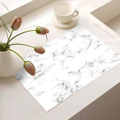 1 pieza Estera de barra de café con estilo vintage, imitación de mármol blanco con patrón de líneas negras impresas, estera para estufa, estera de drenaje, estera de drenaje de silicona suave para máquina de café, estera de drenaje de goma suave, súper absorbente y resistente al desgaste, estera de secado de platos, para encimera, restaurante, cocina, decoración de mesa de comedor al aire libre, suministros de cocina del hogar, estera decorativa para encimera