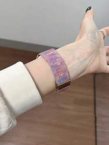 树脂陶瓷彩色表带，兼容 38/40/41/42/44/45/46/49mm，轻盈透气设计，适用于 Series 11/Ultra/SE/10/9/8/7/6/5/4/3/2/1，完美搭配休闲装和沙滩装，夏季沙滩配饰 - 琉璃紫 - 查看 3