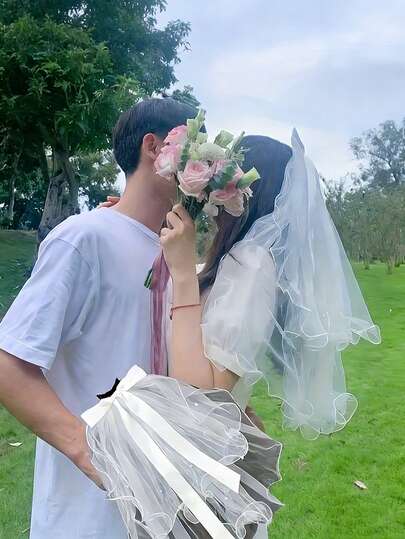 1 chiếc băng đô ngắn hai lớp thanh lịch, nơ bồng bềnh và mạng che mặt đính ngọc trai giả, phụ kiện tóc cưới thời trang, phù hợp cho phụ nữ, các dịp trang trọng như đám cưới và tiệc tùng.