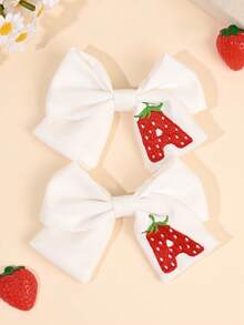 2个装 26个字母草莓刺绣发夹，可爱水果发卡，柔软面料鳄鱼夹，适合婚礼、生日派对、日常佩戴，甜美草莓发卡，节日礼物，婴儿发饰 - 彩色 - 查看 26