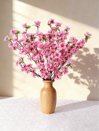 1pc Lifelike Artificial Silk Flower Bouquet Home Decor, Pink Floral Arrangement With Green Leaves For Wedding, Birthday, Anniversary Party, Centerpiece, Table, Living Room, Bedroom Decorations,Garden,Room Decor,Room Decration,Garden