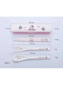 Bộ đũa ăn học sinh hình mèo Hello Kitty dễ thương của Sanrio, làm bằng nhựa ABS, gồm 3 món, kèm hộp đựng. - Nhiều màu - Xem 3