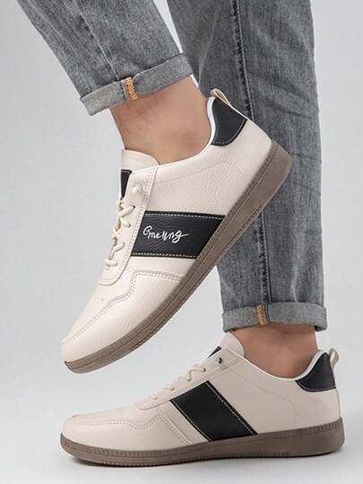 Zapatillas deportivas de moda lisas con rayas para hombre,Zapatos planos casuales para todas las estaciones para hombres,Mocasines ligeros con suela blanda,con puntera redonda y cordones,zapatos cómodos y de ocio con estilo retro,Zapatillas de tenis para hombre de color liso,Zapatillas de entrenamiento minimalistas, Adecuado para viajes diarios, deportes al aire libre, oficin