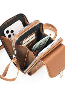 MINGYOU Túi đựng điện thoại đa năng dung lượng lớn, khóa kéo đôi, kiểu dáng thời trang mới, dễ thương và thanh lịch dành cho nữ/sinh viên, thích hợp cho mua sắm, hẹn hò, làm quà tặng. - màu nâu - Xem 6