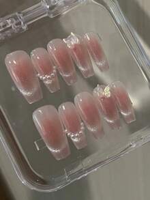 10片装手工蝴蝶美甲贴纸，日常佩戴，女士礼物，完美贴合，可重复使用，按压式美甲，美甲用品 - 藕粉色 - 查看 11