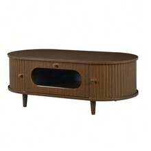 Coffee Table, 100 X 50 X 36 Cm, Walnut Finish. Coffee Table With A Drawer, Console Table With A Roll-Up Door, Side Table, Four-Legged Living Room Table, Walnut Finish. - Brown - View 9