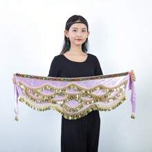 Women's Wavy Belly Dance Waist Belt & Hip Scarf, Women's Sweet Belly Dance Coin Hip Wrap Skirt - Multicolor - View 21