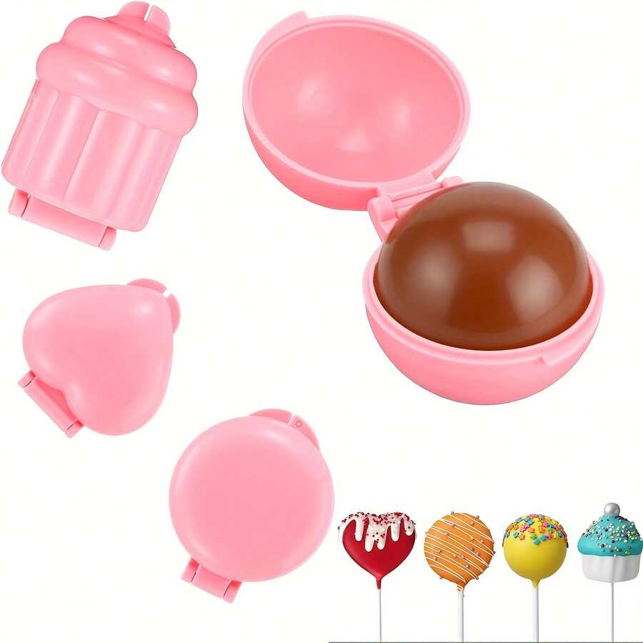 4 Packs Cake Pop Mold Set | 3D Printed Sphere, Heart, And Round Cupcake Molds With Squeezer - Mini Cakes For Home Baking, Birthday, Wedding Desserts, Plastic Material - Multicolor - View 1