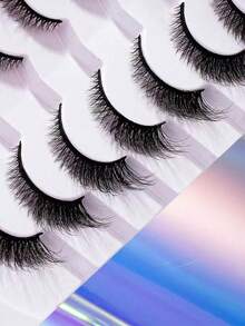 7 Pairs 3D Fluffy Faux Mink Eyelashes, 12mm Length - Black - View 3