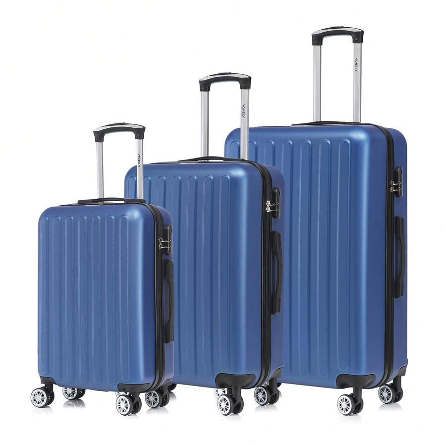 YONSLY 3‑Piece Suitcase Set 20/24/28 Inches With 4 Wheels 360° Combination Lock Soft Rubber Handle Lightweight Travel Suitcase For Vacation