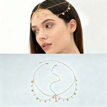 Cadena de frente con forma de corazón estilo bohemio 2026, cadena de cejas, cadena tipo diadema - Dorado - Ver 4
