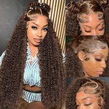 深卷曲 13x4 耳到耳高清蕾丝前假发 巧克力棕色 预剪无胶蕾丝闭合前假发 混合人发 200% 密度 预拔毛 预漂白 深波浪 8-16 英寸波波头假发 耐热纤维 合成混纺人发假发 女士预剪蓬松卷曲假发 棕色 4# (8-34 英寸) - S4 - 查看 5