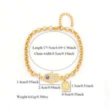 1pc Simple Classic Block Initial Eye Hamsa Hand Golden Stainless Steel Chain Bracelets For Women - Yellow Gold - View 2