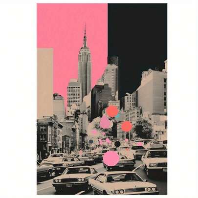 1幅无框帆布艺术海报 - 纽约城市景观墙面装饰画。这款抽象艺术壁画采用现代简约风格，是装饰客厅和卧室的完美之选。
