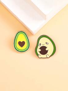 半枚牛油果胸针，渐变层叠心形，创意卡通拟人设计，百搭金属徽章配饰 - 彩色 - 查看 6