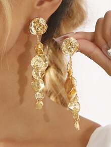 1 Pair Retro Personalized Long Round Pendant Earrings, Luxury Metal Fashion - Gold - View 1