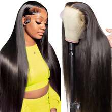 Uveous 13x4 Lace Front Wigs Human Hair 30 40 Inch Straight HD Transparent Lace Front Wigs Human Hair Pre Plucked Natural Color 200 Density With Baby Hair For Women - 黑色 - 查看 3