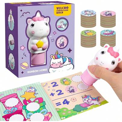 Kit de Sello de pegatinas para niños,500 pegatinas,juguetes de calcamonías de Cute Arts Crafts,juguetes de viaje de juegos creativos para niñas y niños mayores de 3 años (Unicornio)