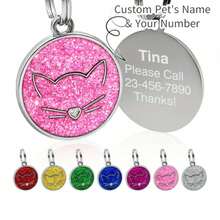 （定制款）新款猫咪项链，带定制宠物身份牌激光雕刻，可定制信息，玛卡色宠物项链，花朵吊坠，个性化猫项圈/幼犬项圈 - 彩色 - 查看 4