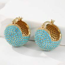 1 Pair Vintage Luxurious Copper-Tone Round Synthetic Turquoise Earrings, Suitable For Any Occasion, Perfect Gift For Women - Gold - View 6