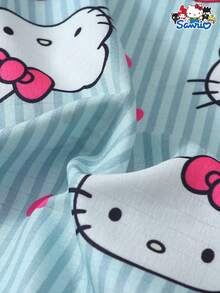 SANRIO Women's Pajama Set, Striped Heart Print Short Sleeve Pocket Top And Bow Shorts Casual Loungewear - Màu xanh lam - Xem 8
