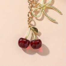 1pc Red Cherry Keychain, Fashionable Butterfly Pendant Design, Luxury Style Delicate Bag Charm - Multicolor - View 4