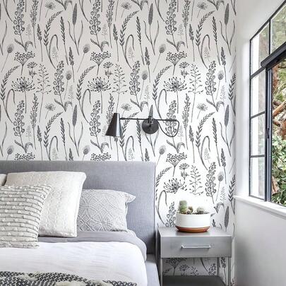 Peel And Stick Wallpaper Farmhouse Vintage Floral Contact Paper Wheat Meadow Removable Self Adhesive Wallpaper Black And White