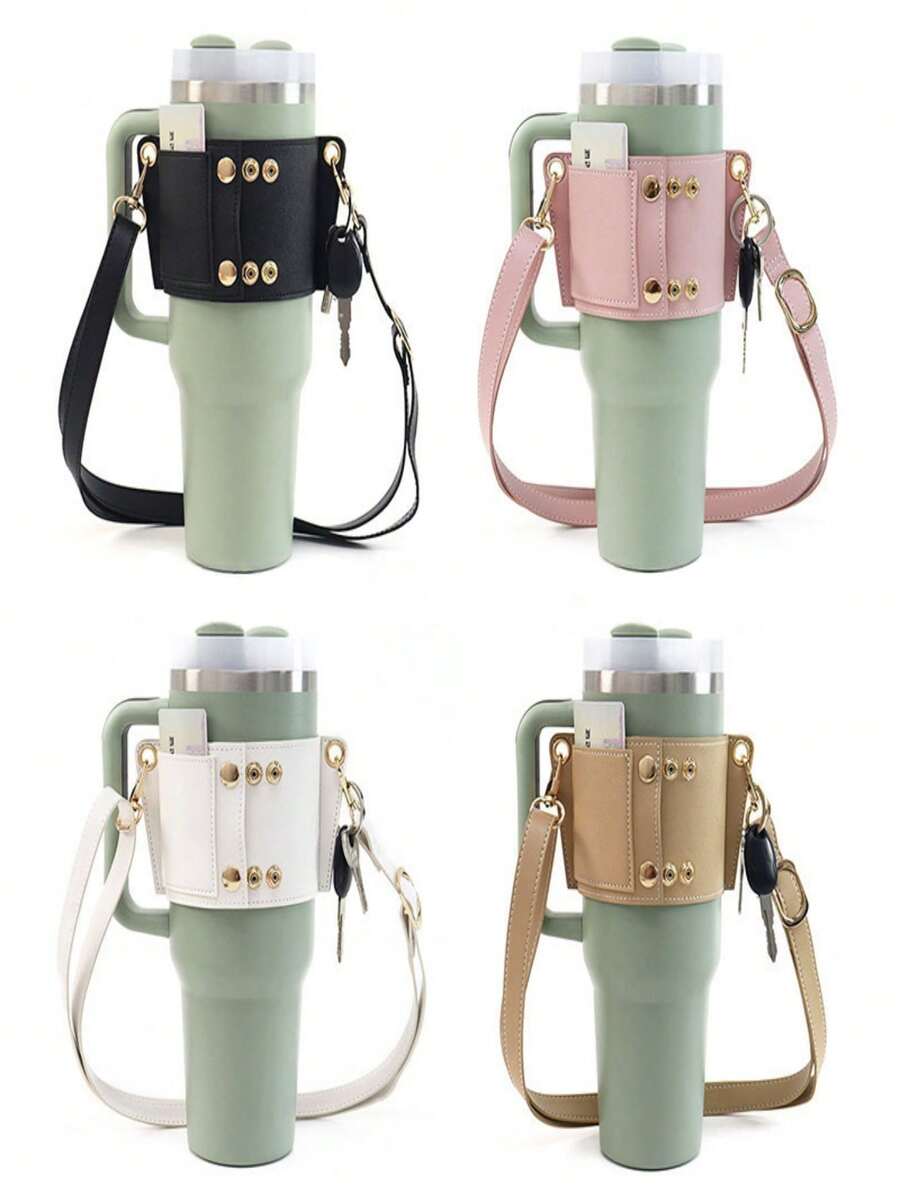 PU Material Water Bottle Bag, Portable 40oz Water Bottle Storage Bag Accessory, Adjustable Strap & Hanging Rope For Water Bottle & Cup - Multicolor - View 1