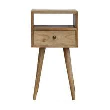 Solid Wood Mini Oak-Ish Bedside 1 Drawer And Open Slot Brown - 棕色 - 查看 10