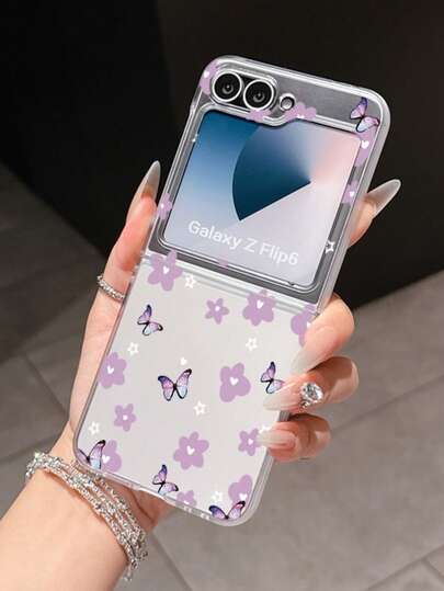 1个时尚简约磨砂PC材质可爱花朵蝴蝶星形元素折叠手机壳，可保护手机并防止跌落，适用于：三星Galaxy Zflip 3/Zflip 4/Zflip 5/Zflip 6/Zflip 7/ Find N3 Flip/ Razr 50 Ultra/ Razr 60 Ultra/ 60/ Razr 50/小米MIX Flip/Galaxy Z Flip7 FE