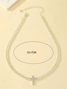 1pc Full Rhinestone Cross Necklace, Suitable For Daily Wear - Silver - View 2