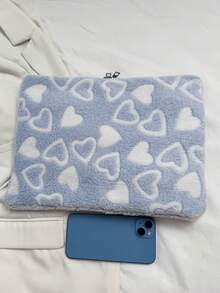 1 Stück einfarbige minimalistische Luxus Laptop-Hülle für Studenten, 11"/13"/15" Laptop & Tablet Aufbewahrungstasche, Herzmuster Plüsch Lässig Unisex Tablet Schutzhülle, Innentasche, kleine Dokumententasche, Laptop Tragetasche, kompatibel mit iPad Air 4 5 Pro, stoßfest - Blau - Übersicht 6