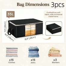 3 piezas Bolsas de almacenamiento plegables para el hogar, organizador doméstico para ropa, ropa de cama, suéteres, almohadas y almacenamiento en el armario - Negro 2 - Ver 9