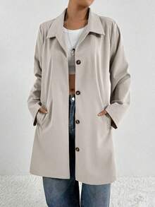 Women's Grey Casual Commuter Trench Coat Thin, Spring/Summer - Grey - View 3